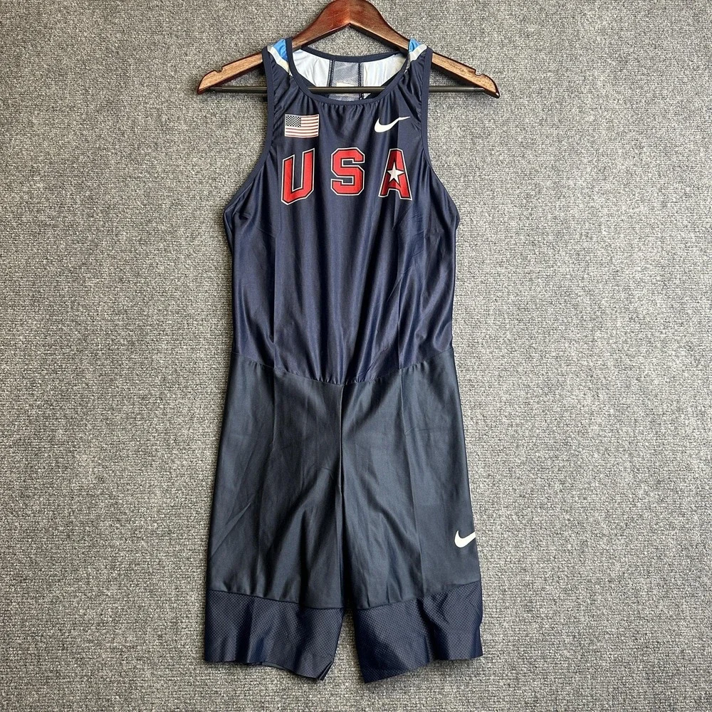 Nike Pro Elite Team USA Running Speed Suit Mens M Blue Track Fit Dry Made In USA
